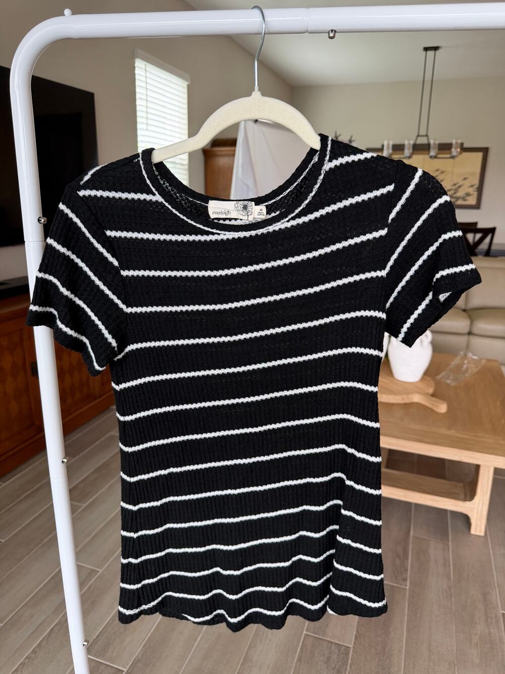 Everleigh Black White Striped Textured Knit Top XS